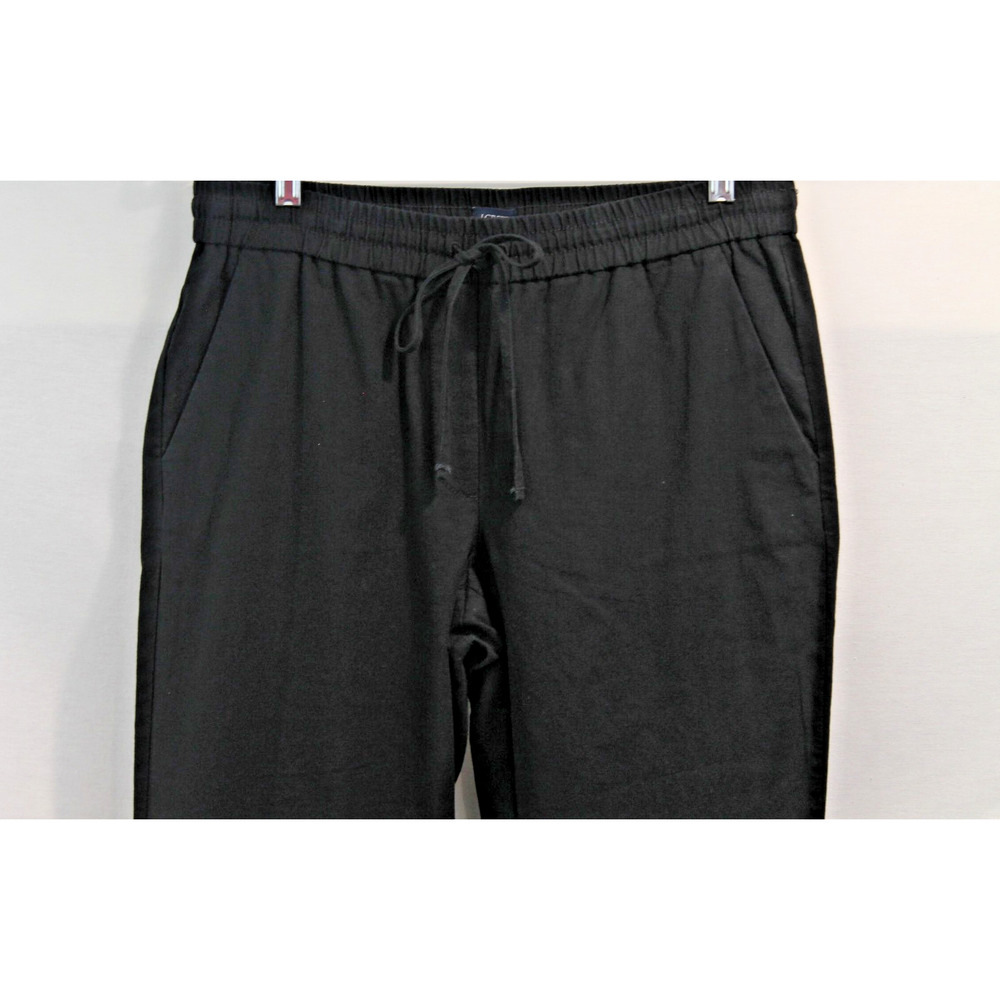 J Crew Linen Blend Pants Womens size 10 Black Drawstring Pockets Cropped Pull-on - Picture 2 of 12